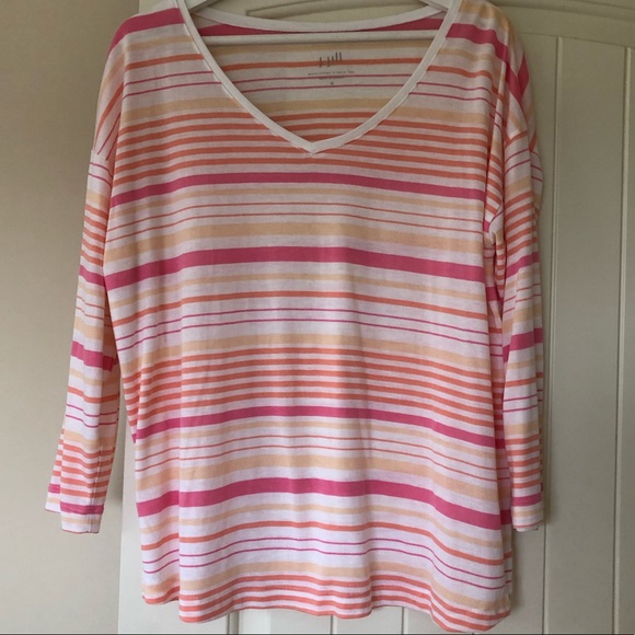 J.Jill Tee Multi Stripe V Neck Tee. Sz M - Picture 1 of 6